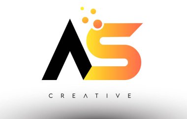 AS Siyah Turuncu Harf Logosu Tasarımı. Noktalar ve Kabarcıklar Vektör Logosuna sahip AS Simgesi