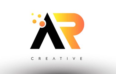 AR Siyah Turuncu Harf Logosu Tasarımı. Noktalar ve Bubbles Vektör Logosuyla AR Simgesi