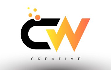CW Siyah Turuncu Harf Logosu Tasarımı. Noktalar ve Bubbles Vektör Logosuyla CW Simgesi