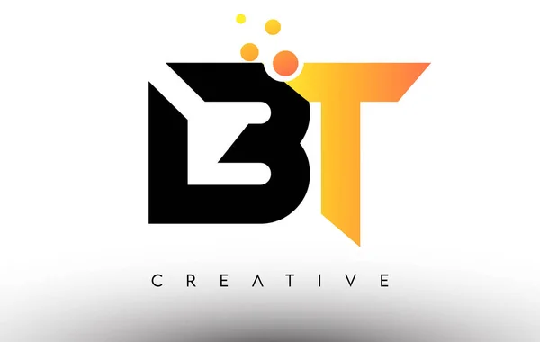 Btブラックオレンジ文字のロゴデザイン ドットとバブルベクトルのロゴ付きBtアイコン — ストックベクタ