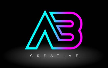 AB Neon Mor Mavi Harfler Logosu Tasarımı. AB Özet Harf Simgesi Vektörü 