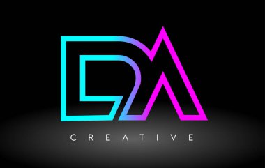 Bölge Savcısı Neon Mor Mavi Harfler Logosu Tasarımı. DA Özet Harf Vektörü 