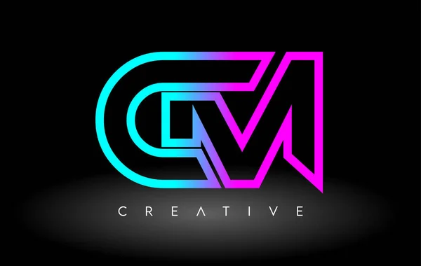 Neon Purple Blue Letters Logo Design Esboço Carta Ícone Vector — Vetor de Stock