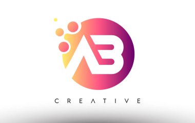 Çemberdeki AB Noktaları Harfleri. Mor Turuncu Renk Vektörlü AB Harf Tasarım Logosu