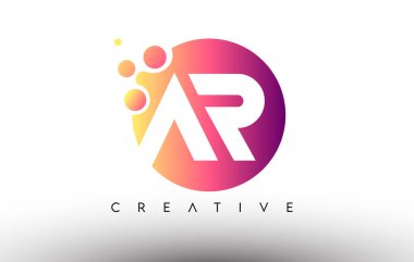 AR Noktaları Çemberdeki Harfler. Mor Turuncu Renk Vektörlü AR Harf Tasarımı Logosu