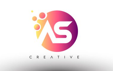 AS Noktaları Çemberdeki Harfler. Mor Turuncu Renk Vektörlü AS Harf Tasarım Logosu