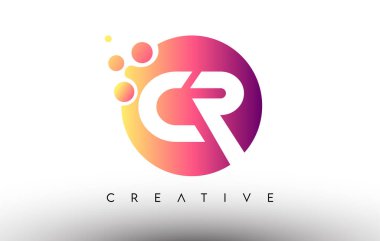 CR Noktaları Çemberdeki Harfler. Mor Turuncu Renk Vektörlü CR Harf Tasarım Logosu