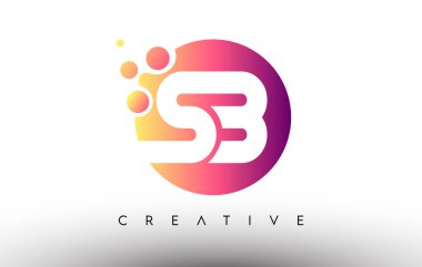 SB Bubbles Harfleri Bir Çemberde. Mor Turuncu Renk Vektörlü SB Harf Tasarım Logosu