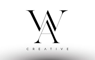 WA Minimalist Serif Modern Harf Logosu Siyah ve Beyaz. WA Yaratıcı Serif Logo Tasarımı Simge Vektörü