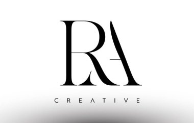 RA Minimalist Serif Modern Harf Logosu Siyah ve Beyaz. RA Yaratıcı Serif Logosu Tasarımı Simge Vektörü