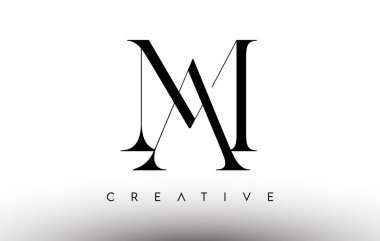 AM Minimalist Serif Modern Harf Logosu Siyah ve Beyaz. AM Creative Serif Logo Tasarımı Simge Vektörü