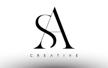 SA Minimalist Serif Modern Harf Logosu Siyah ve Beyaz. SA Yaratıcı Serif Logosu Tasarımı Simge Vektörü