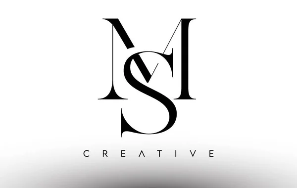 Msミニマリストセリフ黒と白のモダンな文字のロゴ Smクリエイティブセリフロゴデザインアイコンベクトル — ストックベクタ