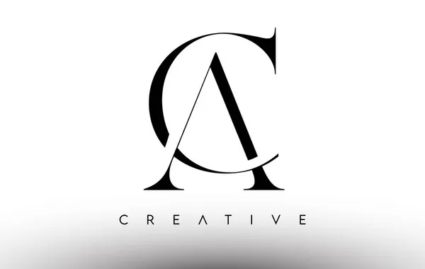 Caミニマリストセリフ黒と白のモダンな文字のロゴ Acクリエイティブセリフロゴデザインアイコンベクトル — ストックベクタ