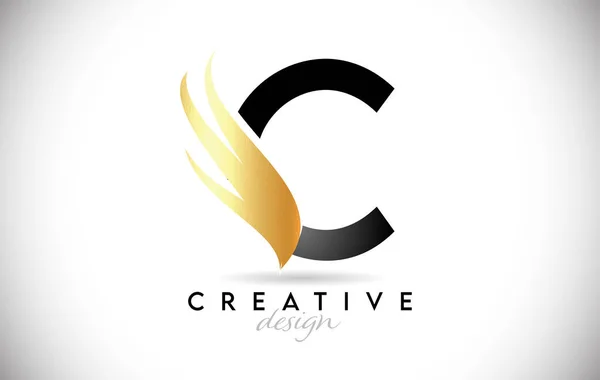 Wing Letter Logo Met Golden Elegant Design Letter Swoosh Icon — Stockvector