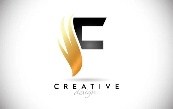 Wing Letter Logo Met Golden Elegant Design Letter Swoosh Icon — Stockvector