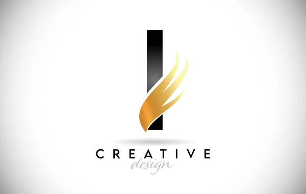 Wing Letter Logo Com Design Elegante Dourado Carta Swoosh Icon — Vetor de Stock