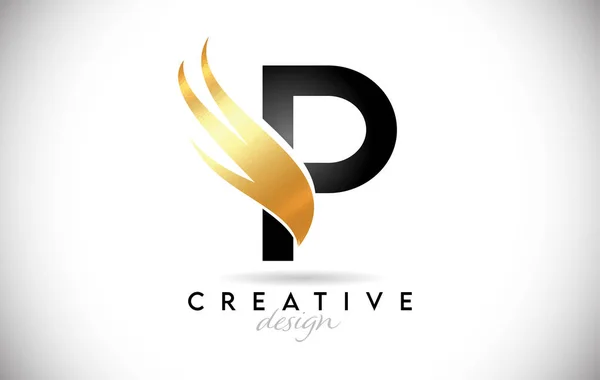 Wing Letter Logo Met Golden Elegant Design Brief Swoosh Icon — Stockvector