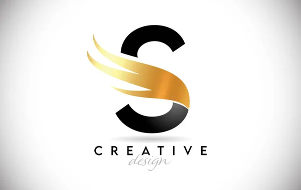 Wing Letter Logo Met Golden Elegant Design Brief Swoosh Icon — Stockvector