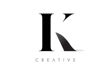 Siyah ve Beyaz Vektör Tasarımı Minimalist Tasarımlı K Serif Harfi Logosu