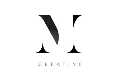 Siyah ve Beyaz Vektör Tasarımı Minimalist Tasarımlı M Serif Harfi Logosu