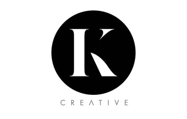 Siyah ve Beyaz Vektör Tasarımı Minimalist Tasarımlı K Serif Harfi Logosu