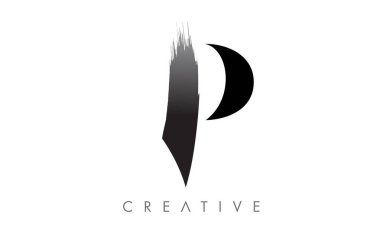 Sanatsal P Fırça Vuruşu Harf Tasarımı Logo Simgesi Vektörü. Zarif Minimalist Fırça Harf Kimliği 