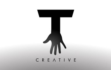 El Silueti Vektör Simgesi İllüstrasyonlu T harfi. Yaratıcı El Logosu Mektubu 