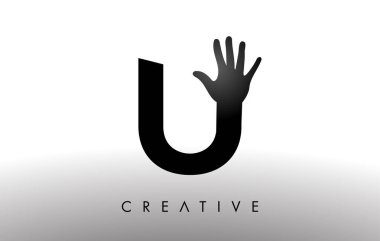 El Silueti Vektör Simgesi İllüstrasyonlu U harfi. Yaratıcı El Logosu Mektubu 