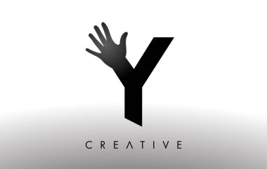 Y harfi logosu ve El Silueti Vektör Simgesi İllüstrasyonu. Yaratıcı El Logosu Mektubu 