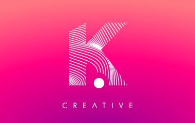 Beyaz Warp Çizgileri Efektli K Harfi Logosu Mor Arkaplan Vektörü