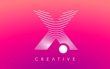 Mor Arkaplan Vektörü Üzerinde Beyaz Warp Çizgileri Efekti içeren X Harfi Logosu