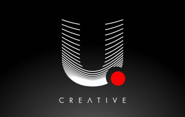 Kırmızı Nokta Çemberi ve Warp Çizgileri Tasarım Vektörlü U Harfi Logosu