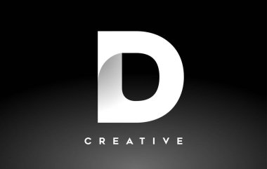 White Letter D Logo Design with Minimalist Creative Look and soft Shaddow on Black background Vector