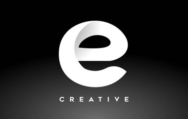 White Letter E Logo Design with Minimalist Creative Look and soft Shaddow on Black background Vector