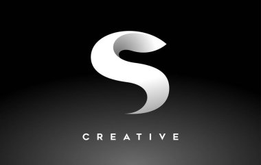 White Letter S Logo Design with Minimalist Creative Look and soft Shaddow on Black background Vector
