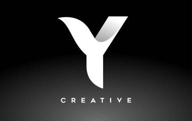White Letter Y Logo Design with Minimalist Creative Look and soft Shaddow on Black background Vector