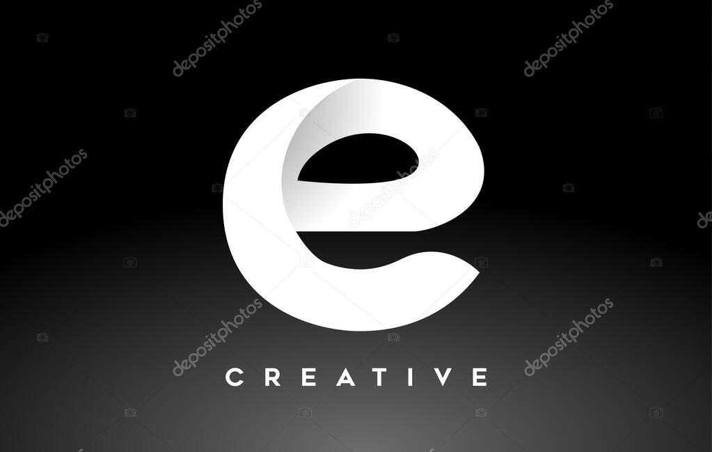White Letter E Logo Design with Minimalist Creative Look and soft Shaddow on Black background Vector