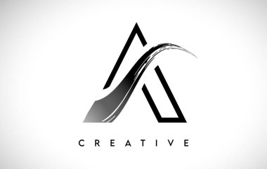 Taslak Monogram Harf A Fırça Vuruşu Tasarım Logo Simgesi Sanatsal Boya Fırçası Vuruşu