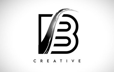 Taslak Monogram Harfi B Fırça Darbesi Tasarım Logo Simgesi Sanatsal Boya Fırçası Vuruşu