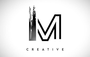 Taslak Monogram Harfi M Fırça Darbesi Tasarım Logo Simgesi Sanatsal Boya Fırçası Vuruşu