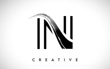 Taslak Monogram Harf N Fırça Darbesi Tasarım Logo Simgesi Sanatsal Boya Fırçası Vuruşu