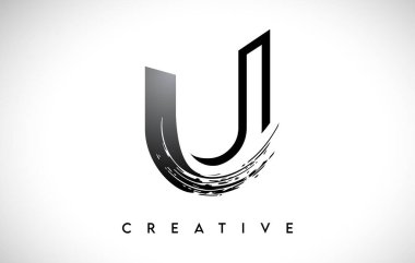 Taslak Monogram Harfi U Fırça Darbesi Tasarım Logo Simgesi Sanatsal Boya Fırçası Vuruşu