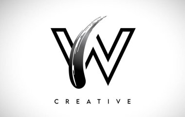Taslak Monogram Harfi W Fırça Darbesi Tasarım Logo Simgesi Sanatsal Boya Fırçası Vuruşu