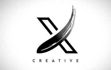 Taslak Monogram Harf X Fırça Darbesi Tasarım Logo Simgesi Sanatsal Boya Fırçası Vuruşu