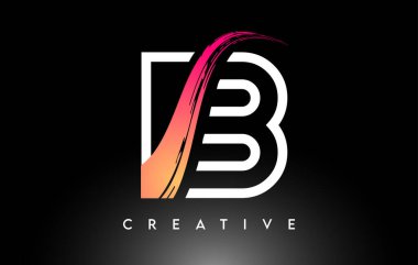 Fırça Harfi B Logo Tasarımı Beyaz Taslak ve Siyah Arkaplan Vektörü