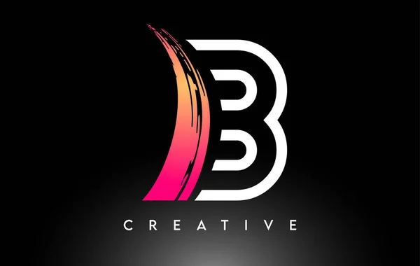 Brosse Lettre Logo Design Avec Contour Blanc Fond Noir Vecteur — Image vectorielle