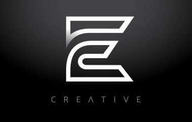 E Logosu Harf Simgesi başlığı. Beyaz Çizgili Harf Tasarımı ve Minimalist Modern Yaratıcı Görünüm