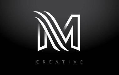 M Logosu Harf Simgesi başlığı. Beyaz Çizgili Harf Tasarımı ve Minimalist Modern Yaratıcı Görünüm