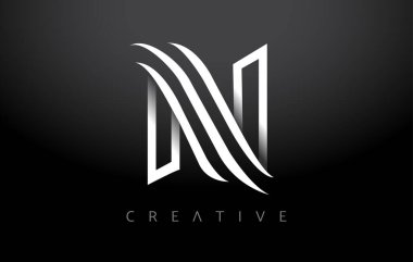 N Logosu Harf Simgesi başlığı. Beyaz Çizgili Harf Tasarımı ve Minimalist Modern Yaratıcı Görünüm